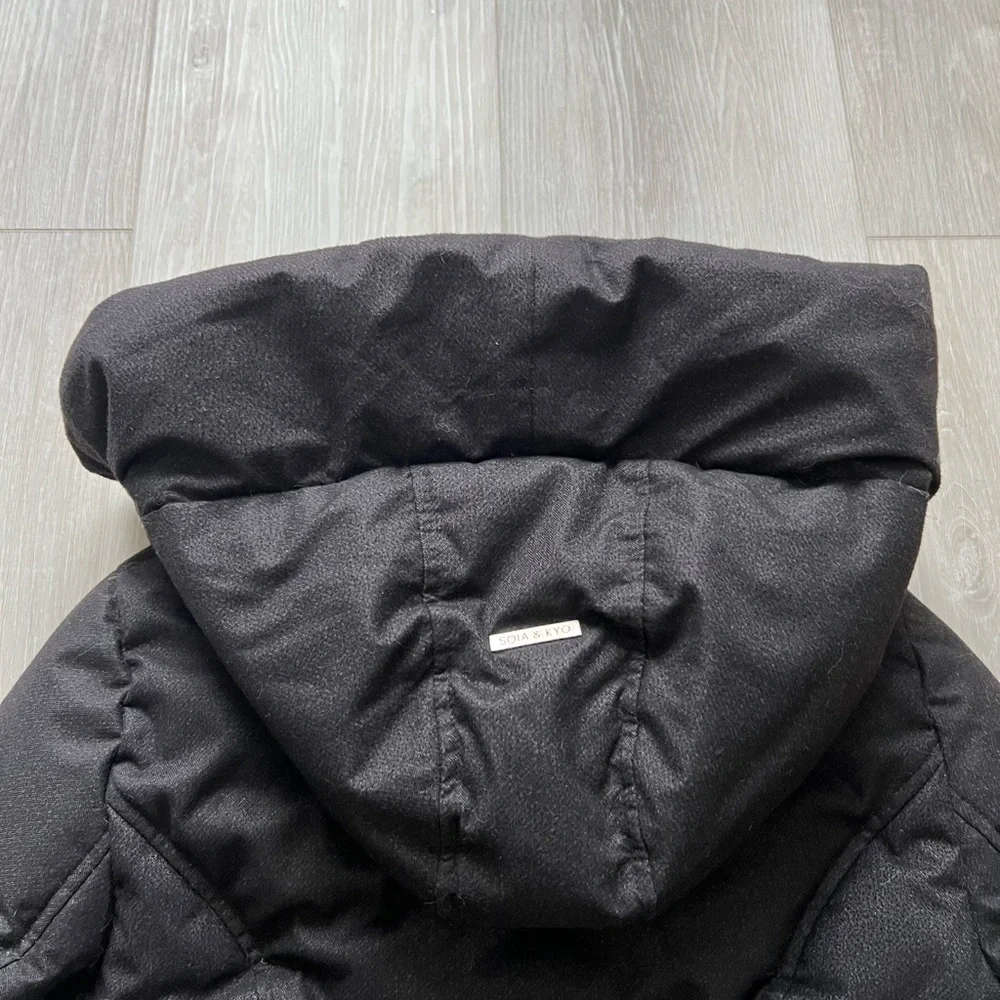 Soia & KYO CAMIELA Slim Fit Brushed Down Coat With Leather Trim - Picture 15 of 16